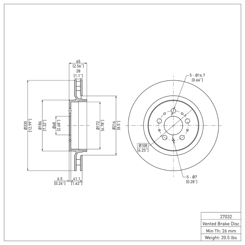 Volvo V70 Brake Rotor (1) - Rear - R1 Concepts - Plain - `04-`07